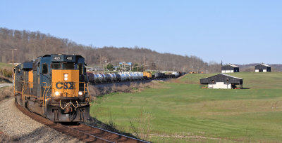 A SD40-3 leads J767 (The Worthville Turn) at Sparta 