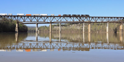 Northbound 216 eases across the Cumberland River Bridge on a chilly Spring morning 