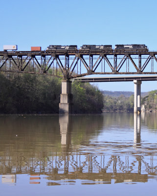 NS 216 departs Burnside and crosses the Cumberland River Bridge after a crew change 