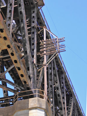 A old codeline pole still survives on the hidden side of the bridge at Burnside 
