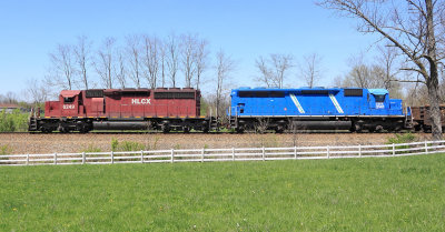 J767 at Verona with a pair of lease units. HLCX 6249 (Former MOPAC #3264 SD40-2) and CEFX 3141 (Built as ATSF 1836 SD45).
