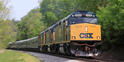 The CSX OCS deadhead climbs the steep grade out of Frankfort Sunday morning after the race, seen here at Cliffside 