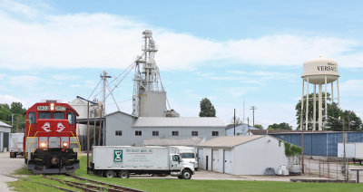 The RJC local swaps an empty for a load at the McCauley Brothers feed mill in Versailles