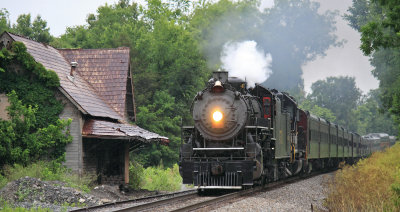 The old Southern depot at Limestone feels the sting of cinders again as 4501 marches West 