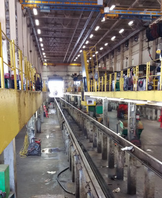 Empty shop track at Corbin showing the upper and lower levels.