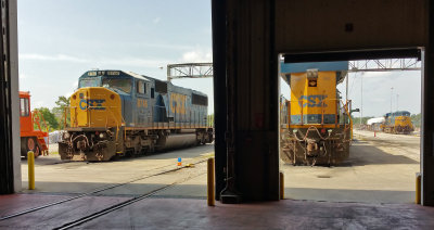 Looking out the back door at the ready tracks in Corbin 