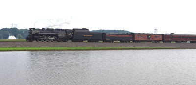 NKP 765 passes through the flooded fields at Mardenis. 