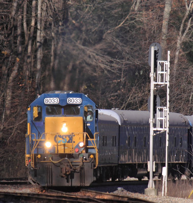 CSX 8033, a Former L&N SD40-2, leads the Santa Train by the South end of Caney Siding 