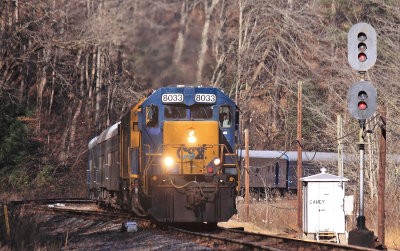 CSX 8033, a Former L&N SD40-2, leads the Santa Train by the South end of Caney Siding