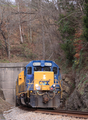 CSX 8033 leads the 2015 Santa train through the twin tunnels at Hill Station