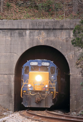 CSX 8033 leads the 2015 Santa train through the twin tunnels at Hill Station 
