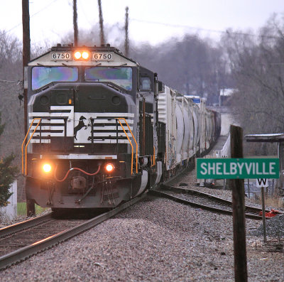 NS 111 at Shelbyville...check out the mismatched door on the lead unit. 