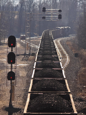 Southbound coal and ugly new signals at Kings Mountain 