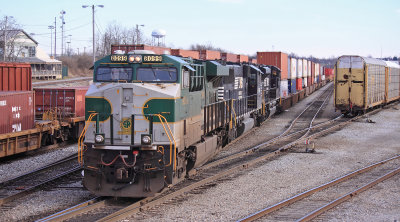 22A pulls out of the West yard at Danville after making a large pickup 