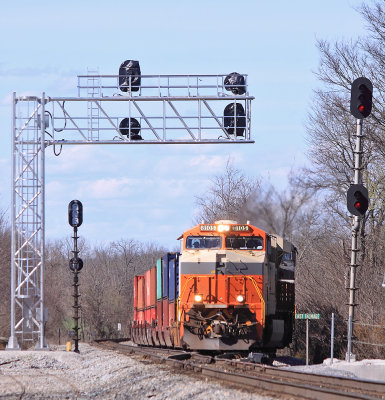 NS 223 pulls out of the siding at East Talmage with INT 8105 leading.  