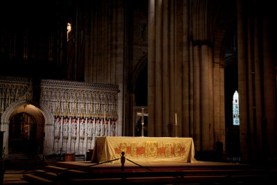 Nave altar and rood screen in the early morning