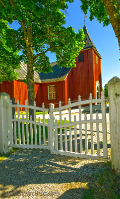 Swedish red wooden church.