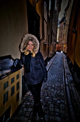 Lovely young model Linda in the old town, Stockholm.