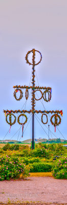 Maypole in midsummer by the southern beaches in Sweden 