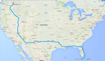 Map of trip from Florida to Washington State