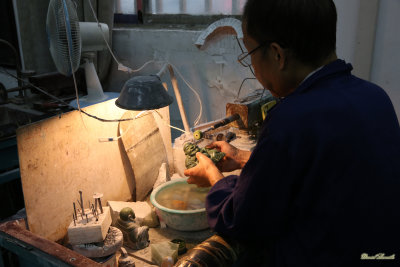 Working the jade at the factory!
