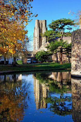 Moat, cedar and reflection, Wells