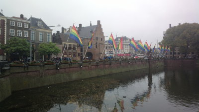 Rainbow flags at Hofvijver for Coming Out Day