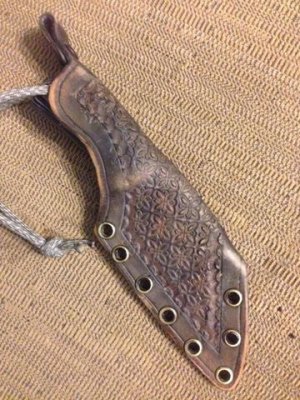 Stamped Leather Sheath w/Patina for my CFK utility knife 