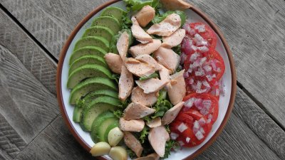 Salad with fresh Atlantic Salmon