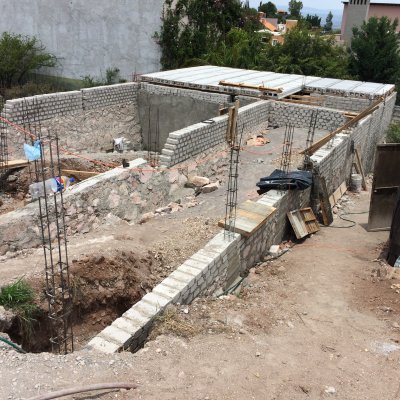 Foundation walls with basement in the back, July 3