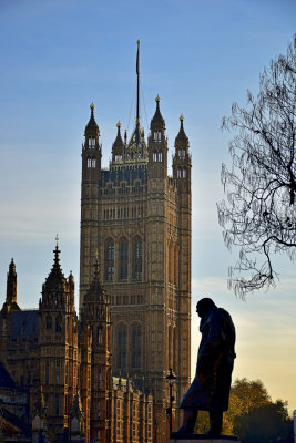 Sir Winston Churchill stands eternal guard