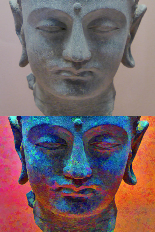 Head of Buddha-Before and After Topaz