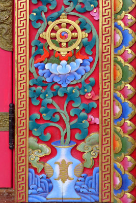 Tara Mandala Temple-Door detail with Dharma Wheel