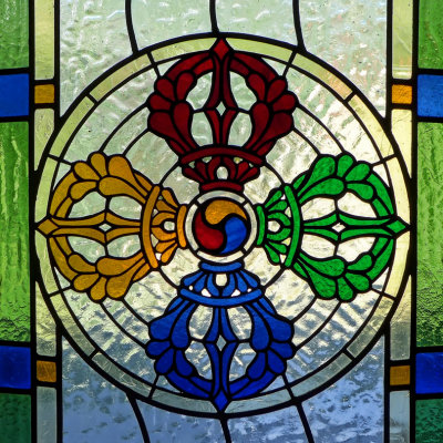 Tara Mandala-Dorje symbol in stained glass