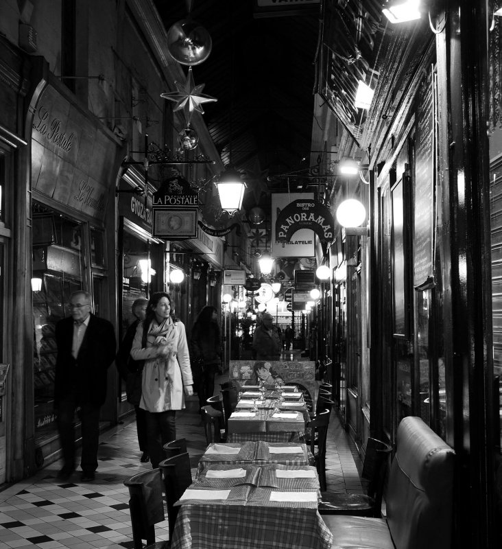 In the Passage des Panoramas, near the Rue Faubourg Montmartre. 