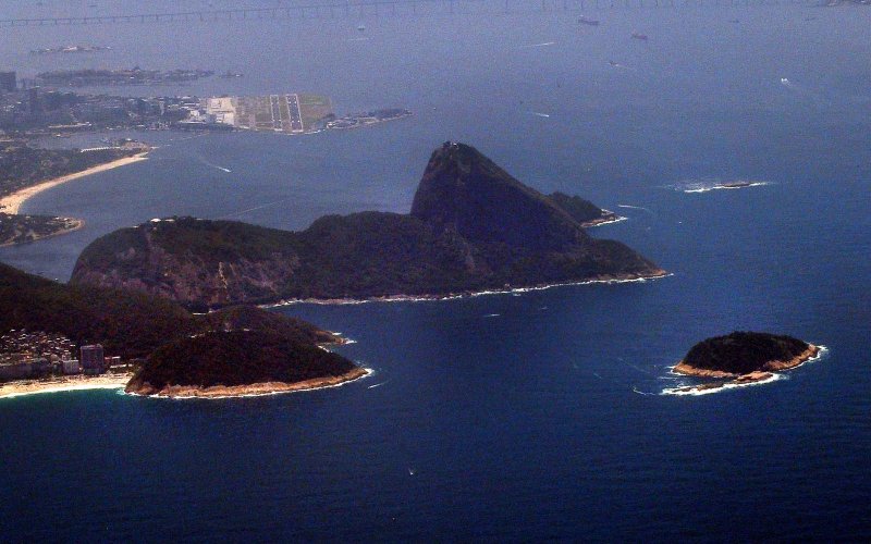 The Pão de Açucar (Sugar Loaf mountain) viewed from our plane, when leaving Rio.
