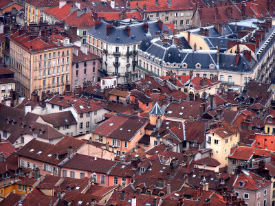 Grenoble downtown; view of the hystorical and old town from the la Bastille.
