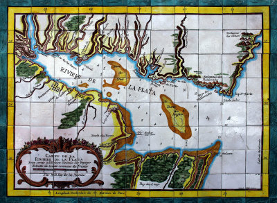 Old map of Colonia de Sacramento at the Rio de la Plata.