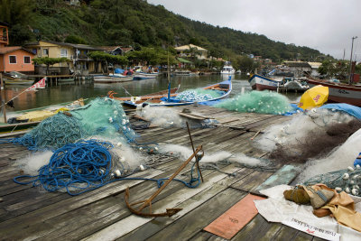 Barra da Lagoa; fishing boats and nets.