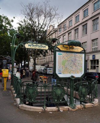 The 'art nouveau' styled 'bouche de metro' Père Lachaise, at the 20th arrondissement. 