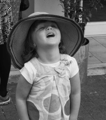 The charming Gabriella with her mother's hat. 