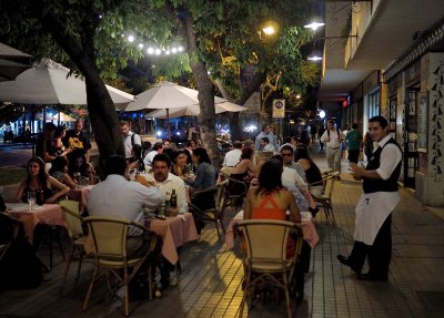 Santiago downtown: Restaurant Liguria; serving also at the sidewalk.