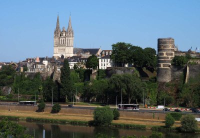 Angers; the cathedral Saint-Maurice and the Castle d'Angers or Chateau du Roi René (13th Century)