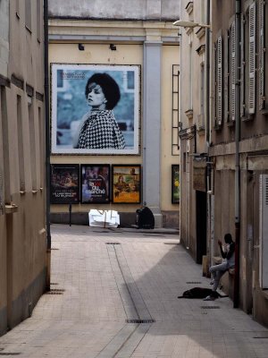 Angers; downtown; the woman in the picture is .... Jeanne Moreau!
