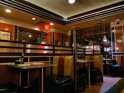 NYC; Broadway near 90th street. Beautiful diner (City Diner), in a typical 'art déco' style.