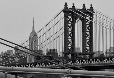 The Manhattan bridge and the Empire State Building, viewed from the Brooklin bridge. Take 2.