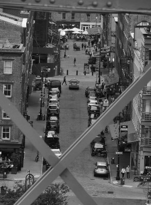 Downtown Manhattan street viewed from the Brooklin bridge.
