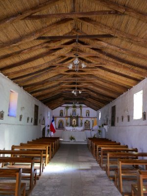 Toconao church; as in San Pedro, the roof is built with cactus wood. 