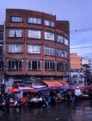 La Paz downtown; when the building is not finished, taxes are low. Then, several constructions keep the bricks.