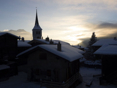 Church tower at sunset